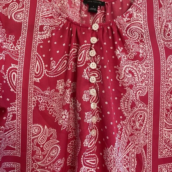 Ann Taylor Women S Pink Bandana Paisley Long Sleeve Lightweight Popover Blouse - Picture 5 of 9
